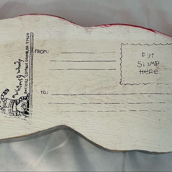 HAND PAINTED VINTAGE WOODEN  
CHRISTMAS CAT IN STOCKING HAT USA MADE - Picture 7 of 9